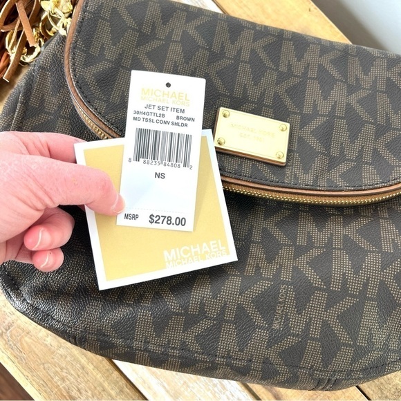 Michael Kors Brown Jet Medium Convertible Shoulder Bag Tassel Matching Wallet - Picture 12 of 16